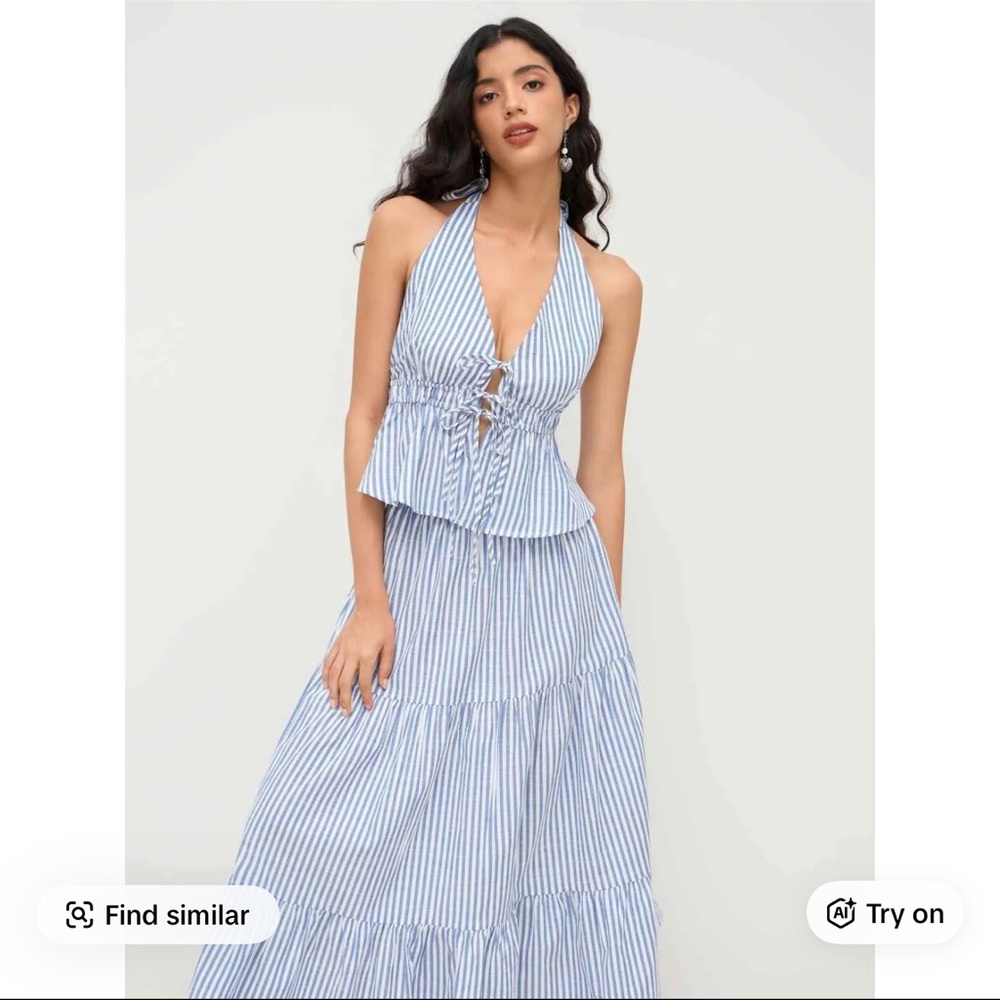 Blue and White Stripe Halter Matching set